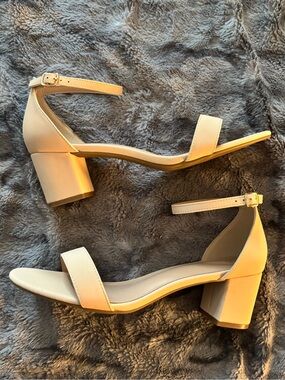 Nude Open Toe Chunky Heels with Ankle Strap WIDE WIDTH